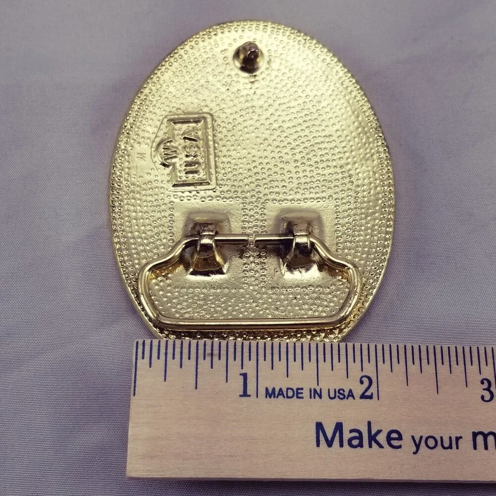 Belt Buckle Gold Color Oval Football-Like Abstract Made In The USA By MW Gift‎